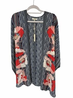 Max Studio Blue Red Pink Floral Kimono Cardigan Size 2X New with tags